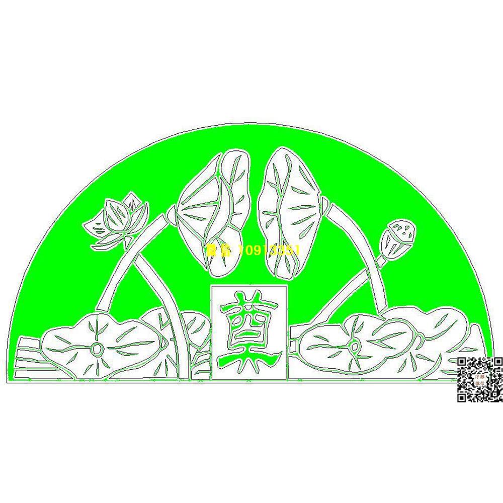 精雕图19荷花墓碑碑头线雕图线条图单线铣底图_电脑雕刻plt文泰矢量图精雕图浮雕图